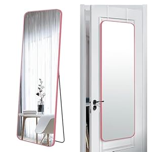 57×20 Door Hanging Full Length Mirror, Floor Stand (Height 5.7ft just Body in1.3ft) Wall Mounted Metal Frame Rectangle Dressing Mirrors for Bedroom Room 57 inch Pink Rose Gold