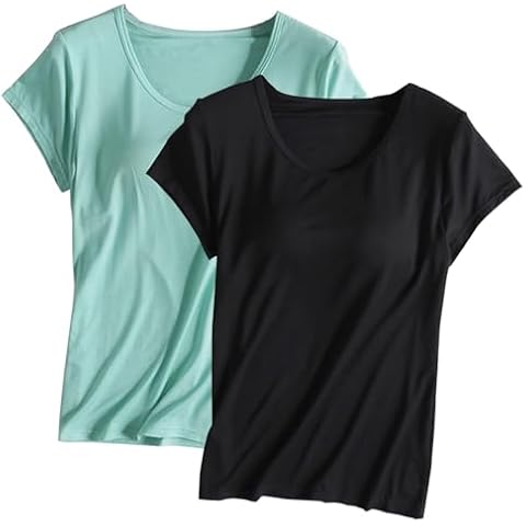 T-shirt à soutien-gorge intégré Keepink Cover