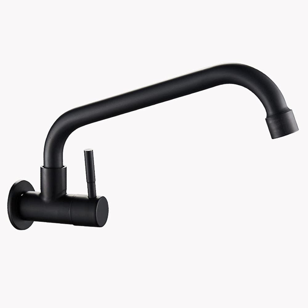 Grifo Cocina de Pared Negro Acero Inoxidable Un Solo Orificio Solo Agua Fría Giratorio Grifo-B