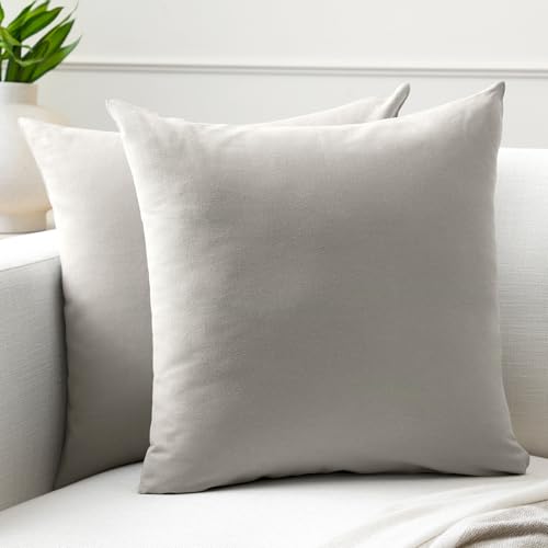 Image of Encasa XO Cotton Throw Pillow Covers Set of 2 I 20x20 in (50x50 cm) - Light Grey I No Insert I Plain Square Pillowcases I Machine Washable | Indoor Use Only