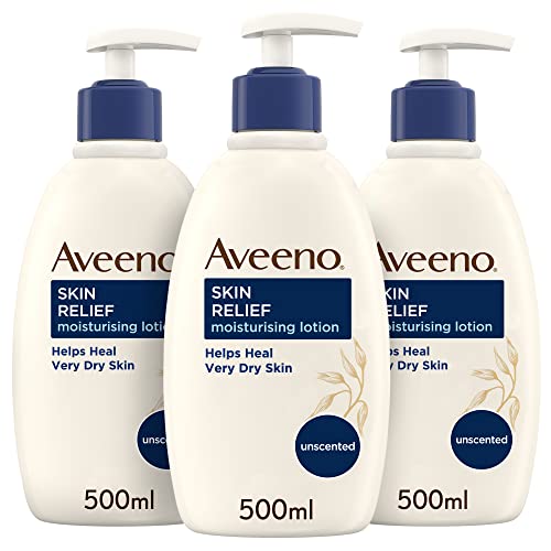 Aveeno Skin Relief Moisturising Lotion Bundle (3x 500ml), Nourishing Body Lotion for Relief from Very Dry, Tight Skin, Body Moisturiser Enriched with Prebiotic Triple Oat Complex and Shea Butter