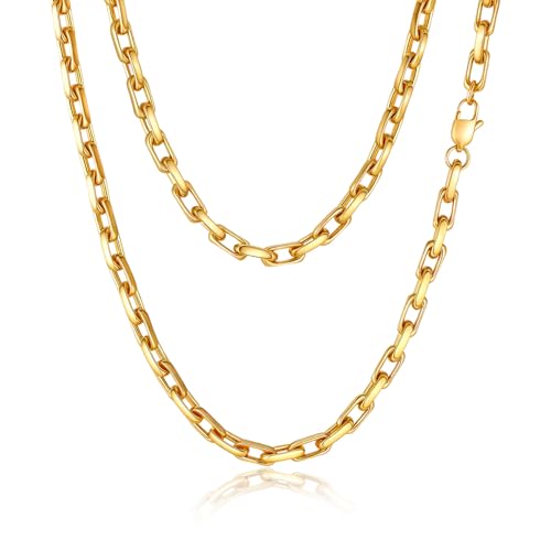 VNOX Gold Plated Paperclip Necklace for Men Women, 4.5 mm Solid Diamond-Cut Chunky Stainless Steel Anchor Link Chain Mens Necklaces Jewelry Gifts for Men Dad Boyferiend, 24 Inchs