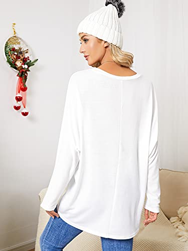 Image of ZANZEA Women's Off The Shoulder Batwing Tops Casual Loose Oversized Tshirts Long Sleeve Fall Pullover Sweater Tops
