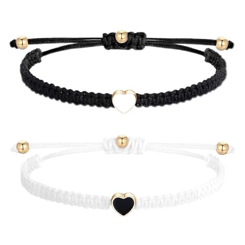2 Stück Armband Herz Freundschaftsarmbänder Matching,Partner Armbänder,Verstellbar Freundschaftsarmband,Couple Armband,Zeichen Der Zuneigung,Handgestricktes,Als Geschenk Für Paare Oder Enge Freunde