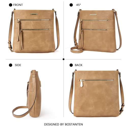 Bostanten Crossbody Bags Purses For Women Trendy Soft Leather Shoulder Handbags With Adjustable Strap Zipper Pocket Medium Camel Brown #TOP6