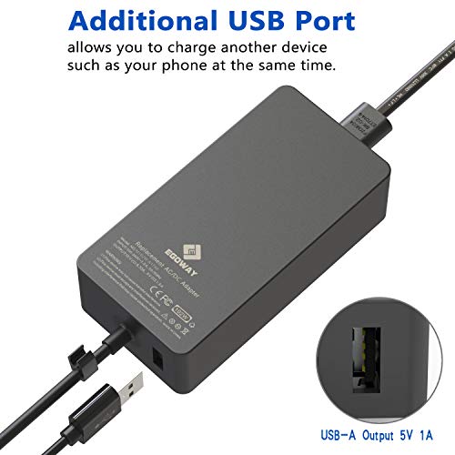 102W 15V 6.33A Power Adapter Charger Compatible With Surface Book 2 1, Surface Laptop 3 2 1, Surface Pro X Pro 7 Pro 6 Pro 5 Pro 4 Pro 3 And Surface Go With Additional Usb Port And 6Ft Power Cord #TOP2