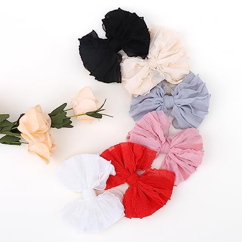 YanJie Baby Girl Bows Nylon Lace Baby Headbands Handmade Soft Elastics Newborn Bows Ruffled Big Bow Hair Accessories for Infant Baby Toddlers Girls Black White Beige Red Pink Blue3