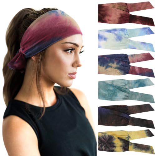 Image of DRESHOW 6 PCS Adjustable Headbands for Women Knotted Headbands Elastic Non-Slip Fashion Hair Bands for Workout Sports Running Yoga