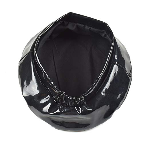 Utaly Patent Leather French-Beret Hat Pu Dancing Cap Captain Women (Size S-M) Black #TOP2