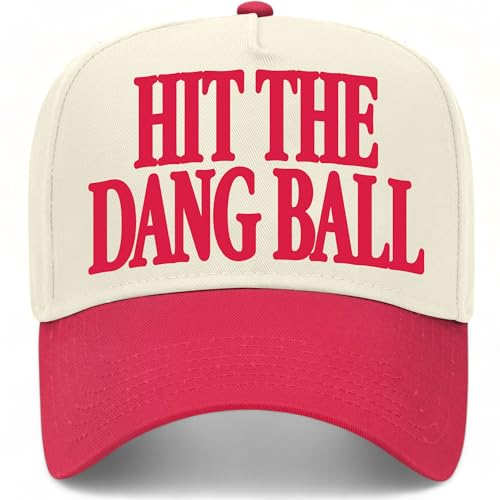 Hit The Dang Ball Vintage Trucker Hat | Premium Adjustable Snapback Baseball Hat for Men & Women (US, Alpha, One Size, Red/Natural)