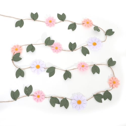 Pink Pink White Daisy Leaf Garland, Bohemian Themed Party Decorations