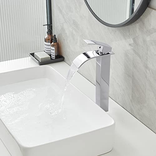 Bathfinesse Polished Chrome Bathroom Faucet Vessel Sink Faucet Tall Stainless Steel Single Handle One Hole Deck Mount Bowl Vanity Sink Faucet With Pop-Up Drain Assembly #TOP4