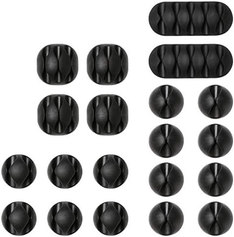 URAQT Cable Clips Holders 20 Pcs Cable Tidy Clips Management, Desktop Cord Holder, Charging Cord Cable Management for Home, Office, Car and Desk, Black