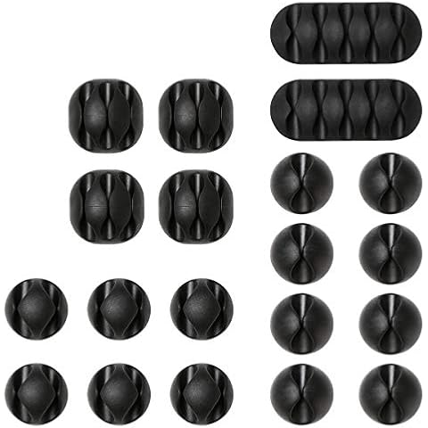 URAQT Cable Clips Holders 20 Pcs Cable Tidy Clips Management, Desktop Cord Holder, Charging Cord Cable Management for Home, Office, Car and Desk, Black Cover