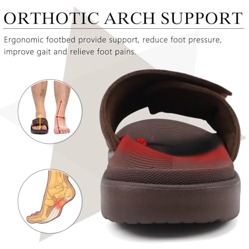 KuaiLu Mens Slides Soft Cushion Sport Sandals with Plantar Fasciitis Arch Support Adjustable Open Toe Summer Slippers Slip on Indoor Outdoor Size 7-153