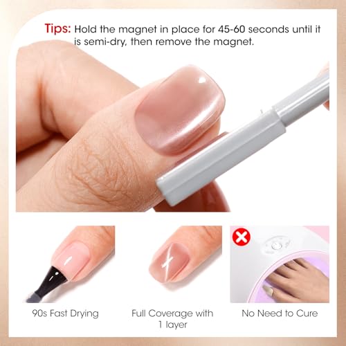 GELLEN Quick Dry Cat Eye Nail Polish Kit, Christmas Gift for Women, Grey Brown Magnetic Fingernail Polish Set, Fast Drying Glitter Nail Lacquer Non Gel with Magnet Tool, DIY Salon Home - Thumbnail 7