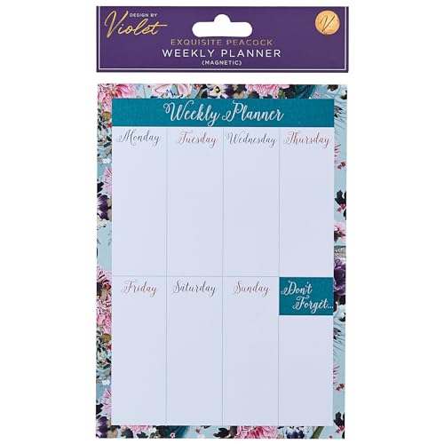 Design By Violet Exquisite Peacock Weekly Planner List Organiser Notepad 52 Pages Magnet Backed Contemporary Design Gift Present 21cm x 15cm
