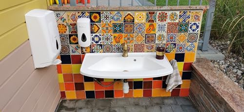 Cerames Mexikanische Keramische Fliesen Conrado - 30 dekorative mexikanische mosaik fliesen für Badezimmer, Küche, Dusche, Treppen, Küchenrückwand | Keramikmosaikfliesen 10,5x10,5 cm