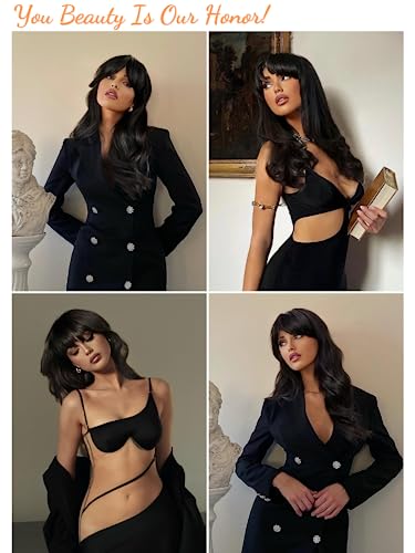 Honygebia Black Wig with Bangs, Natural Black Wigs for Women Long Straight Wavy Synthetic Hair - Image 2