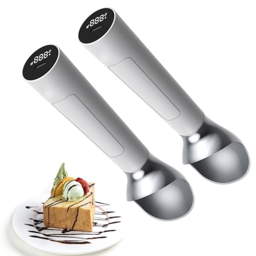 Cuillère à glace chauffante – Cuillère portable rechargeable avec affichage numérique, température réglable, étanche, veille 8 h – Lot de 2