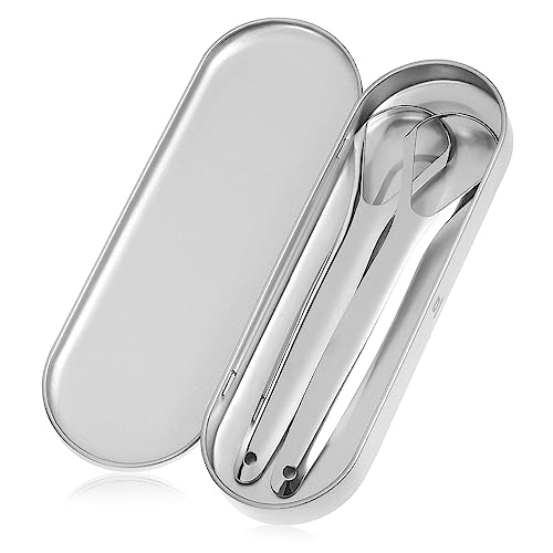 WOFASHPURET 2Pcs Stainless Steel Tongue Scrapers Tongue Cleaning Tools with Storage Box for Adults Ergonomic Design Tongue Cleaners for Bad Breath Prevention