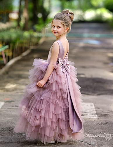 Mcieloluna Baby Blue Flower Girl Dresses For Wedding Toddler Kids Satin Puffy Tulle Bow-Knot Back Pageant Princess First Holy Communion Dress Light Blue Size 2 #TOP1