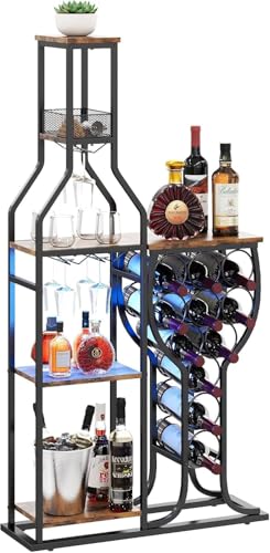 Liquor Cabinet for Home Bar, 5-Tier Wine Rack Freestanding Floor with Wine Glass Holder, Mini Bar Stand with 11 Wine Bottles, Bar Table with Storage for Living Room, Kitchen - Image 5