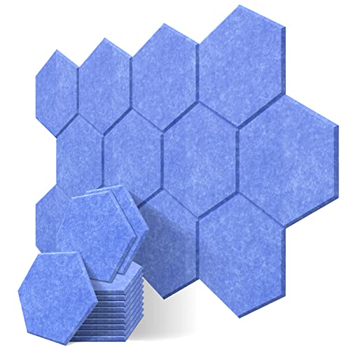 JBER Professional Hexagon Acoustic Foam Panels, Sound Proof Padding Soundproofing Absorption Panel, 14" X 12" X 0.4"/35.6 X 30 X 1 cm High Density Wall Tiles for Acoustic Treatment (12P Sea Blue)