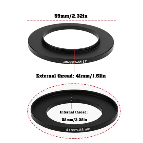 Create idea Adaptador de Anillo Step-Up para Filtro de Cámara de 41mm a 58mm Compatible con Diámetro de Rosca de Lente de 41mm miniatura 4