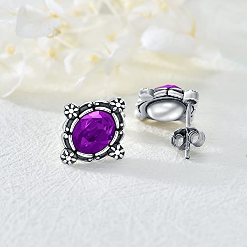 Vintage Amethyst Purple Studs Earrings Sterling Silver Victorian Retro Oxidized Earrings With Simulated Amethyst Purple February Birthstone Crystal #TOP2