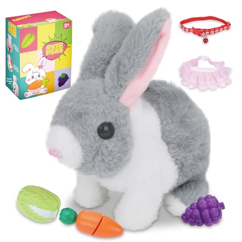 Joniuuca 2025 New Realistic Bunny Toy for Easter, Interactive Jumping and Twitching Bunny with Shaking Ears, Lifelike Rabbit Toy for Kids, Bunny Plush Toy with Realistic Movements(Gray)