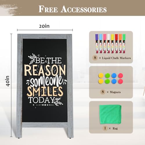 Image of Double-Sided Magnetic 40 inch x 20 inch Gray Chalk Board Sign Board | Wooden A-Frame Sign, Sandwich Board Signs Outdoor, Chalkboard Easel, Menu Board for Restaurant, Business or Wedding