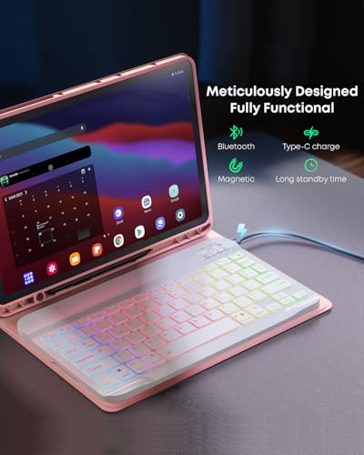 Backlit Keyboard Mouse Case for Samsung Galaxy Tab S10 Lite/S10 FE (2025)/S9 FE/Tab S9 (2023)/Tab S8 (2022)/Tab S7 (2020) 10,9-11-inch,with Wireless Bluetooth British Layout Keyboard and Mouse Pink - Image 7