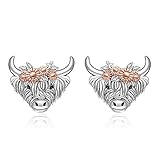 Highland Cow Earrings Stud for Women Sterling Silver Scottish Hyland Cow Earrings Daisy Farm Animal Highland Gifts Jewelry