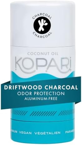 Kopari Aluminum Free Coconut Deodorant, Plant-Based Formula, No Aluminum, Parabens or Baking Soda, Everyday Odor Protection, Driftwood Charcoal, 1 Pack