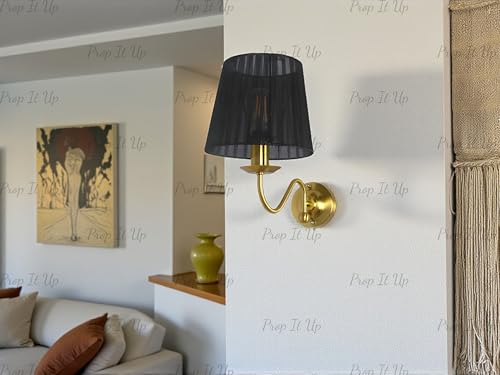 Image of Prop It Up Wall Sconce Light with Black Fabric Shade, Gold Metallic Finish Wall Lamp for Bedroom, Living Room, Hallways, E27 Holder, 28cm Height, Made in India, Bulb not Included