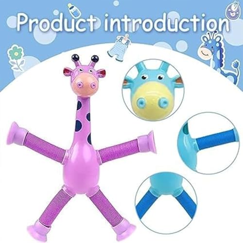 Image of ToyBharat This Giraffe-Shaped Telescopic Suction Toy (Set of 2) is a Fun, Stretchy Travel Essential for Toddlers. Safe, Colorful, and Easy to use-Ideal for Kids Aged 1+ During car Rides