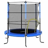 Kinder Trampolin mit Sicherheitsnetz 140x160 cm, Gartentrampolin mit Schutznetz und Reißverschluss, Blau, Stahlrahmen, stabiles Sprungtuch für Garten und Outdoor