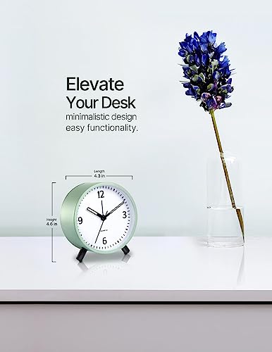 Analog Alarm Clock - 4 Inch Desk Clocks For Office, Non Ticking Battery Alarm Clocks For Bedrooms, Small Clocks Battery Operated, Bedside Clock, Silent Retro Small Table Clock Green (Black Feet) #TOP2