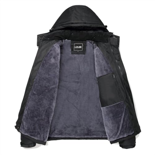 LZLER Men's Winter Jackets Warm Windproof Ski Snow Winter Coats Waterproof Fleece Windbreaker Snowboarding with Hood - Image 3