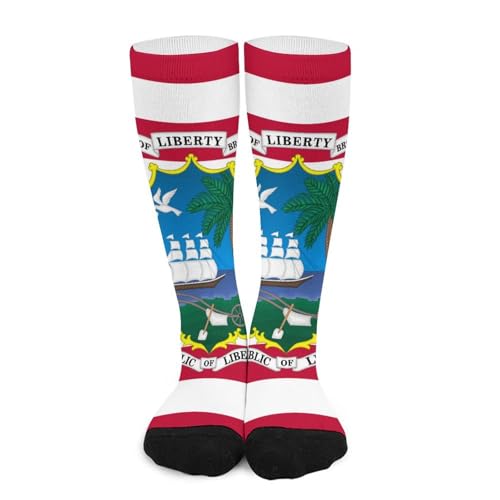 asbwuo Chaussettes montantes pour hommes avec emblème national du drapeau du Libéria, chaussettes de sport tubulaires douces et confortables pour femmes