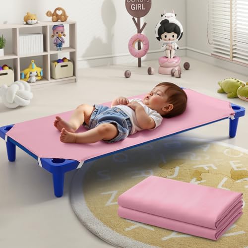 Horbaunal 2 Pack Pink Cot Sheets for Daycare/Pre-School Standard Size 23 x 51 Cot Fitted Sheets Microfiber Fitted Cot Cover for Preschool Kids Nap Time Daycare Essentials