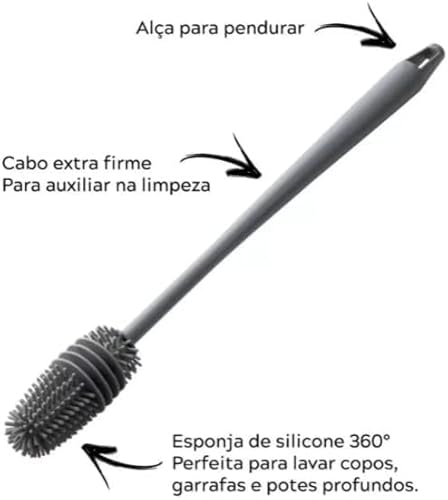 Kit 2 Escovas de Silicone para lavar mamadeiras, copos, taças, garrafas e jarras, com alça longa (Ci
