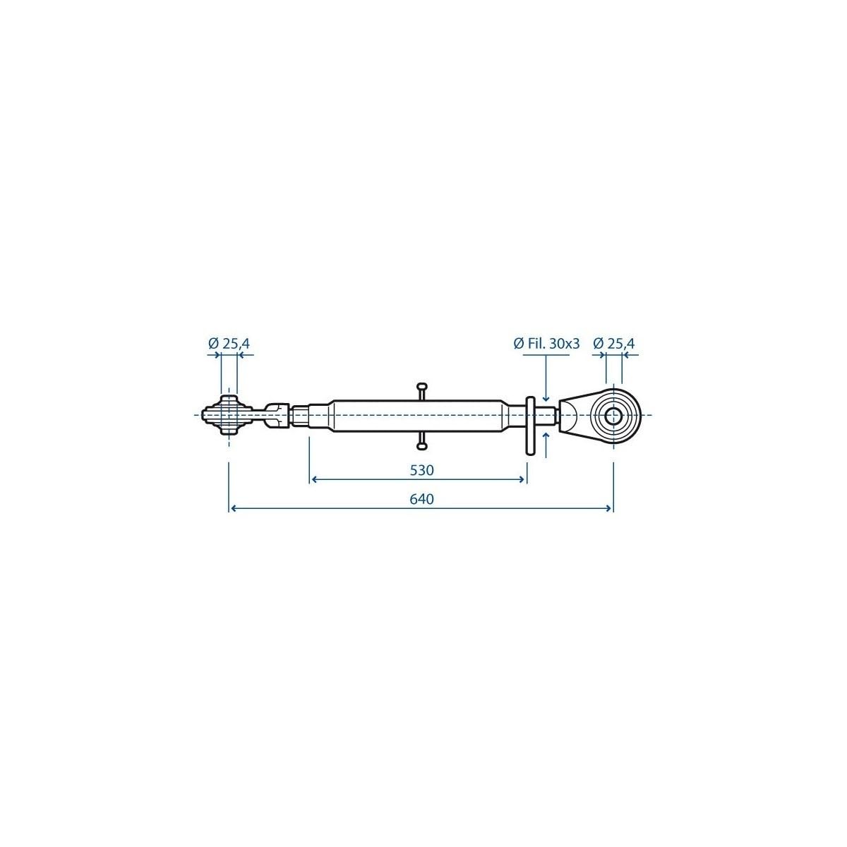 Brazo tercer punto completo Cat 2 30x3. Longitud mín.: 640 mm - máx. 890 mm