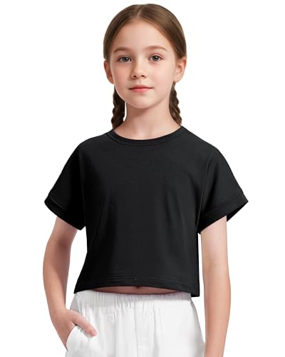 Girls Crop Tops Short Sleeve T-Shirts for Girl Crew Neck Basic Tee Size 7-14 Years