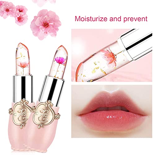 Deepmind 2 Pcs Crystal Flower Jelly Lipstick Magic Lip Color Changing Lip Balm Ph Clear Temperature Color Changing Lipstick Long Lasting Nutritious Moisturizing Lip Gloss (5#) #TOP2