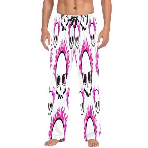 Qilmy Skulls With Flames Men's Cotton Pajama Pants, Lightweight Lounge Sleepwear with Drawstring and Pocket2