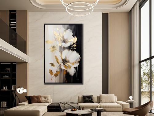 Affiche abstraite fleurs blanches et noires pour décoration murale