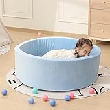 MEOGETY Baby Foam Ball Pit for Toddlers Kids Children, Infant Round Soft Small Ball Pool Pits for Girls and Boys Gifts Indoor Playpen, NOT Included Balls Light Blue