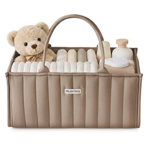 Blissful Diary Baby Nappy Caddy Organiser, Stylish Baby Diaper Caddy Storage Basket for Newborn Essentials and Diaper Station, Mocha Brown